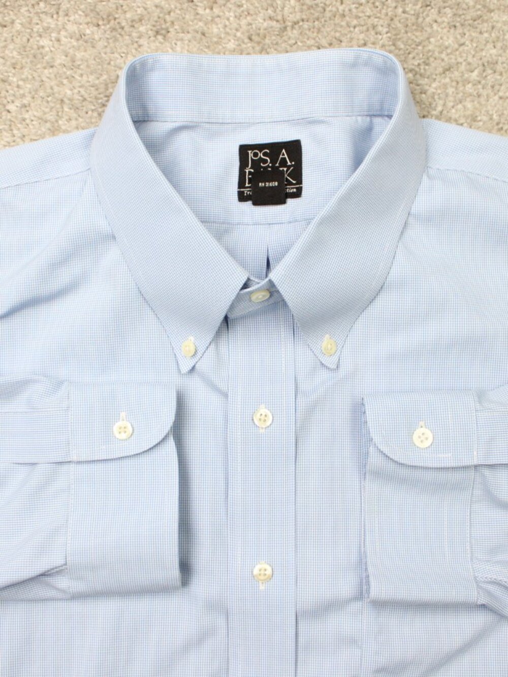 Jos. A. Bank Shirt Mens 19, 36 Blue Traveler 100% Cotton Long Sleeve Button Down